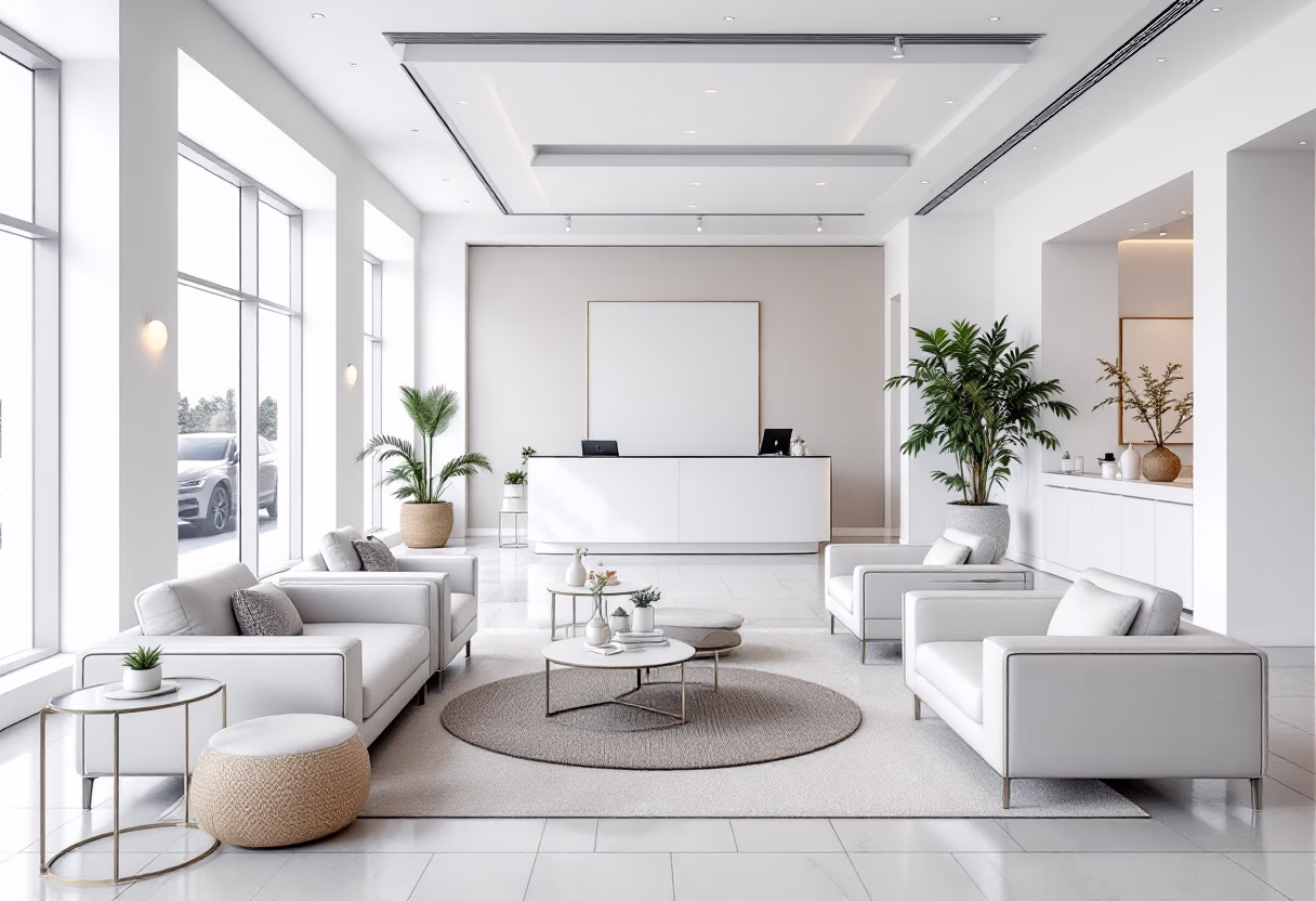 [background image] image of a welcoming reception area (for an automotive service).