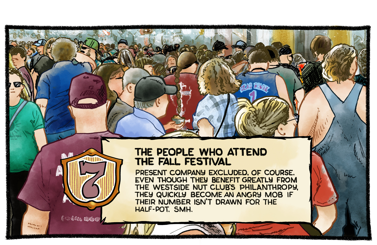 Illustration of The People Who Attend the Fall Festival (present company excluded) with hand lettered text