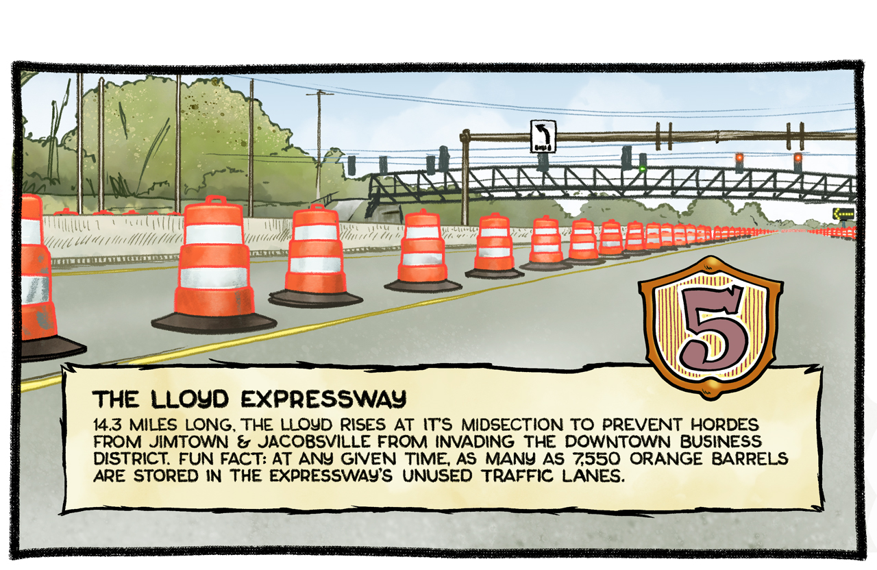detail of the Lloyd Expressway illustration with hand lettered text