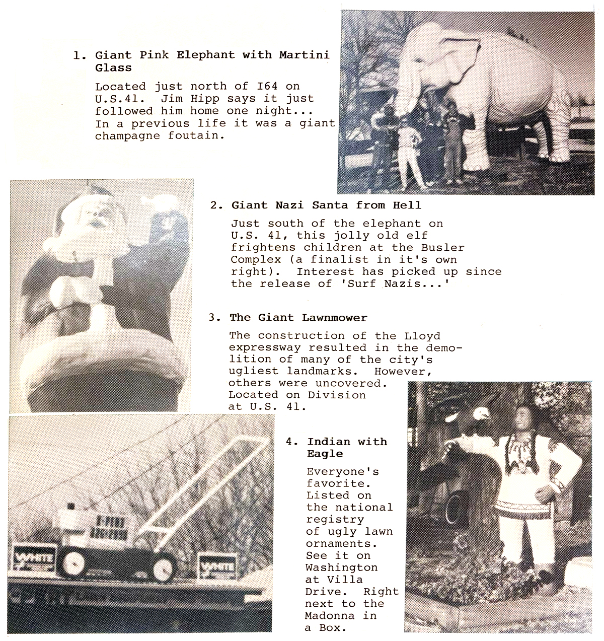 A page from the willy on the ohio program and yearbook display Wonders 1 through 4 of the Ancient Wonders of Evansville