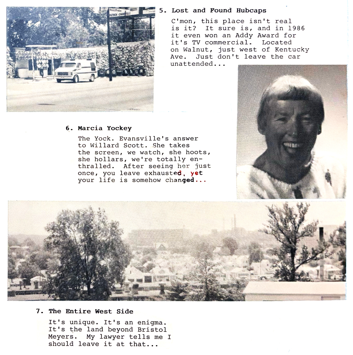 A page from the willy on the ohio program and yearbook display Wonders 5 through 7 of the Ancient Wonders of Evansville