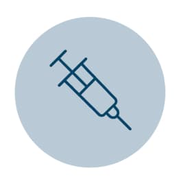 A blue outline of a syringe icon positioned diagonally.