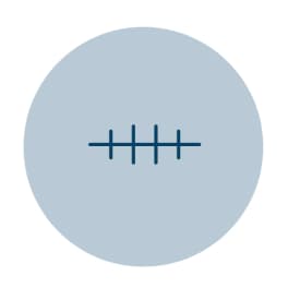 A simple circular icon featuring a horizontal line dividing two shorter lines above and below it, resembling a simplified representation of audio equalization.
