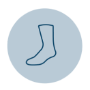 An outline of a sock icon, depicted in a simple blue line drawing.