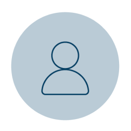 A simple outline icon of a person with a circular head and a stylized body figure.