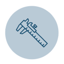 A blue outline of a caliper symbolizing measurement.