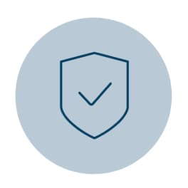 A blue outlined shield icon featuring a checkmark inside.