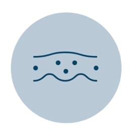 A simple icon featuring a wavy line with three dots on top, suggesting a representation of skin texture or surface irregularities.