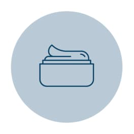 A line art icon of a cream or lotion container with a lid slightly raised, displaying a swirl of cream on top.