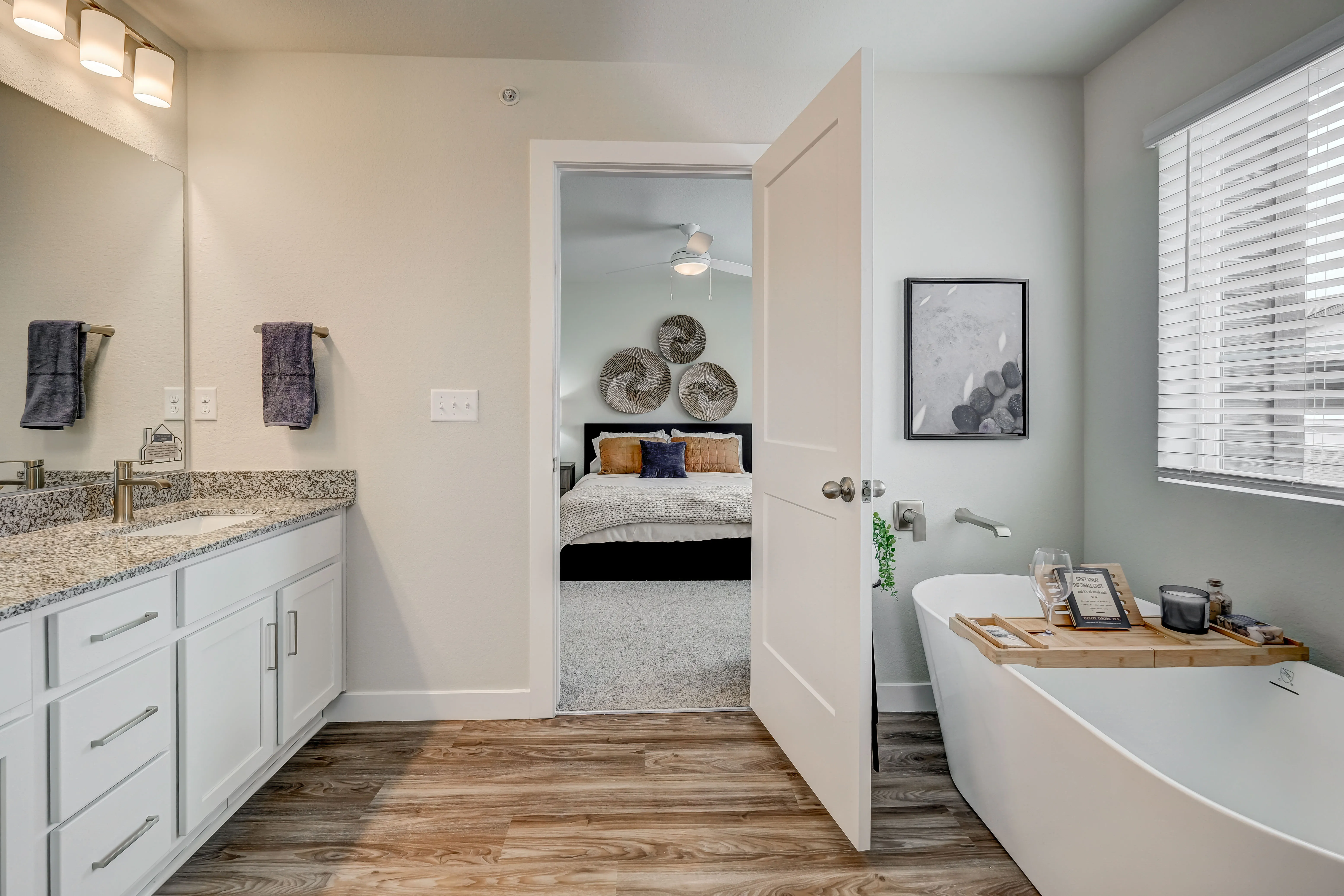 bathroom with bedroom entry