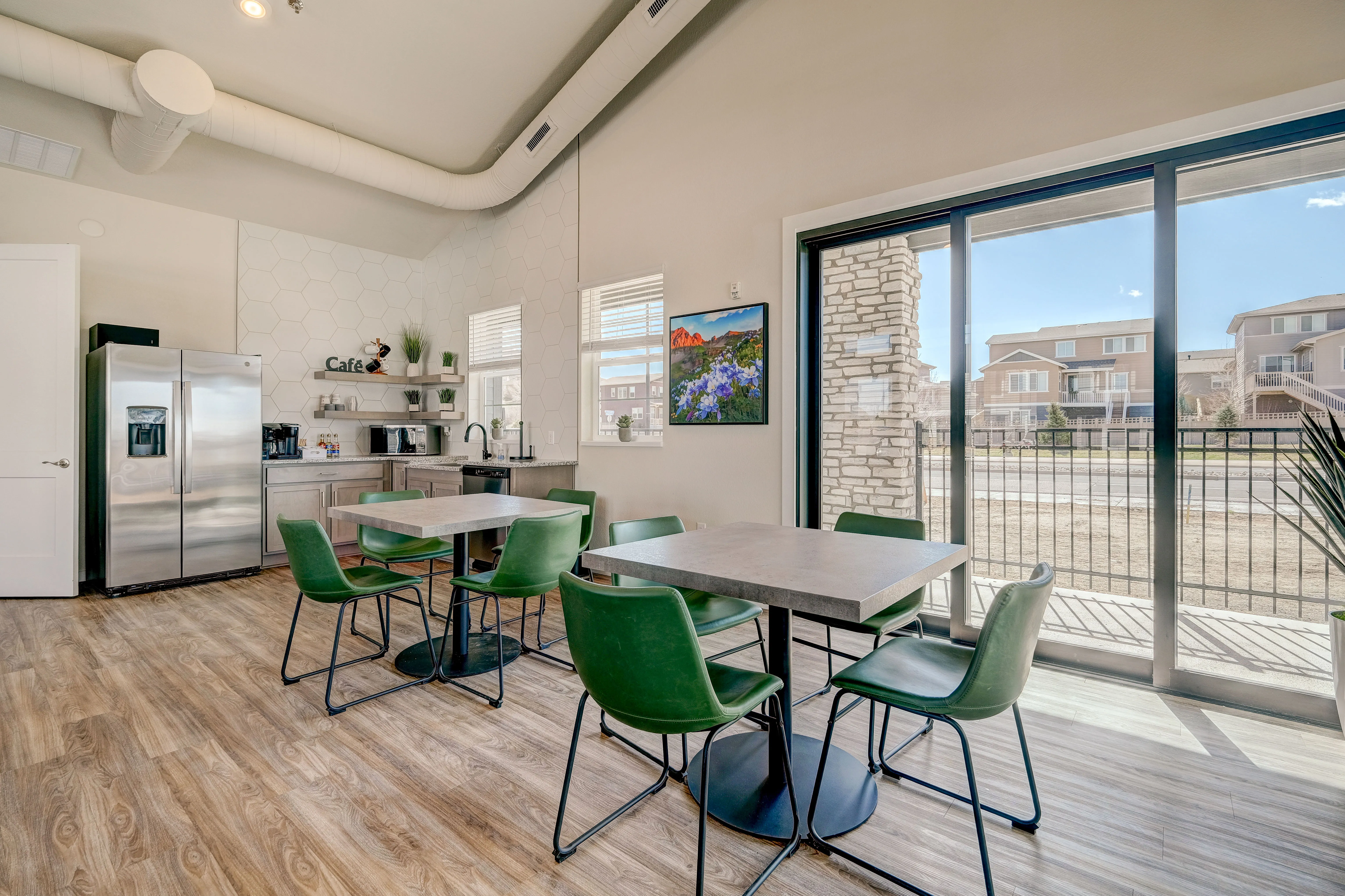 community kitchen with coffee bar