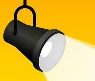 Spotlight logo with grey frame, white light and yellow back lighting.