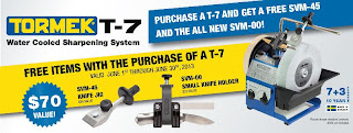 Torque T-7 water cooled sharpening system with promotional offer and free items displayed.