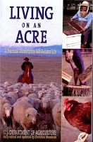 Living on an Acre book cover with rural farm lifestyle scenes and food preparation images
