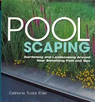 Pool Scaping book cover with water feature and yellow flowers landscaping design