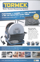Tormek water cooled sharpening system product box with accessories and demonstration photos