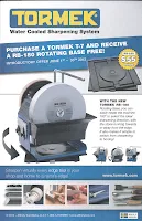 Tormek water cooled sharpening system product box with accessories and demonstration photos
