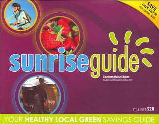 Sunrise Guide healthy local green savings coupon book with food images and discount offers