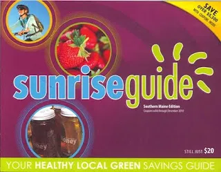 Sunrise Guide healthy local green savings coupon book with food images and discount offers