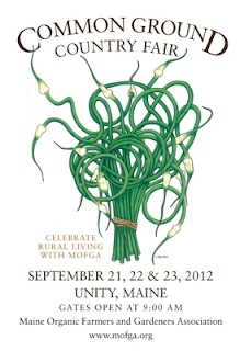 Common Ground Country Fair poster featuring green vegetable bundle design, September 2012, Unity Maine