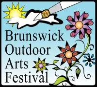 Brunswick Outdoor Arts Festival logo with sun, flower, and colorful design elements