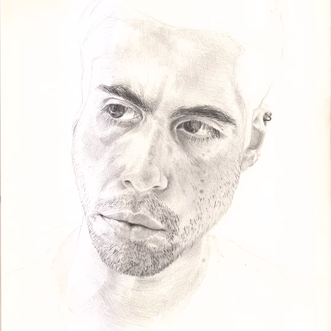 A pencil-drawn portrait of Seb Gonzalez.