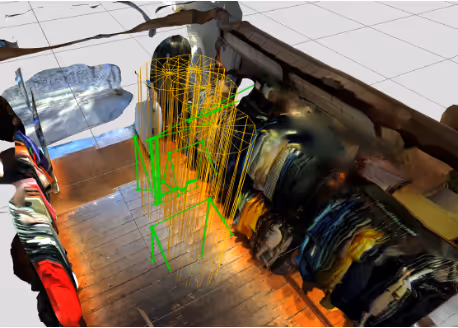 Clothing store view with AI people-tracking overlay