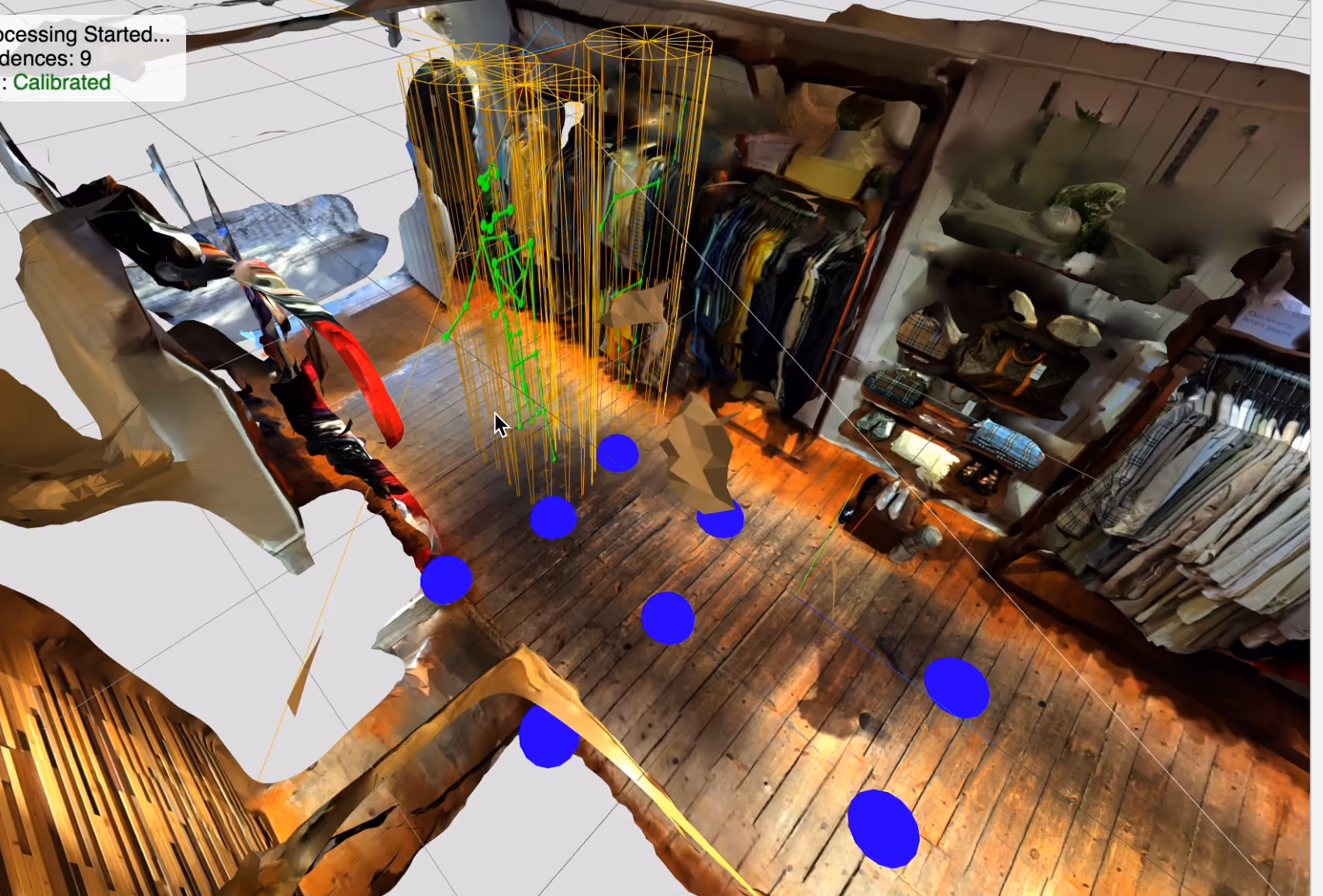 Clothing store view with AI people-tracking and floor markers.