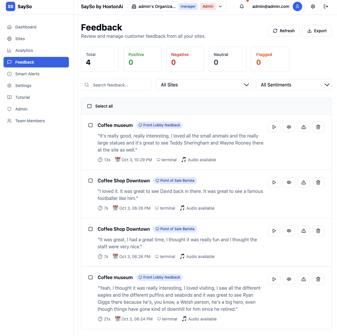 Sayso software reporting the feedback that's collected