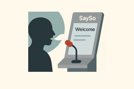 drawn illustration of speaking into sayso - image