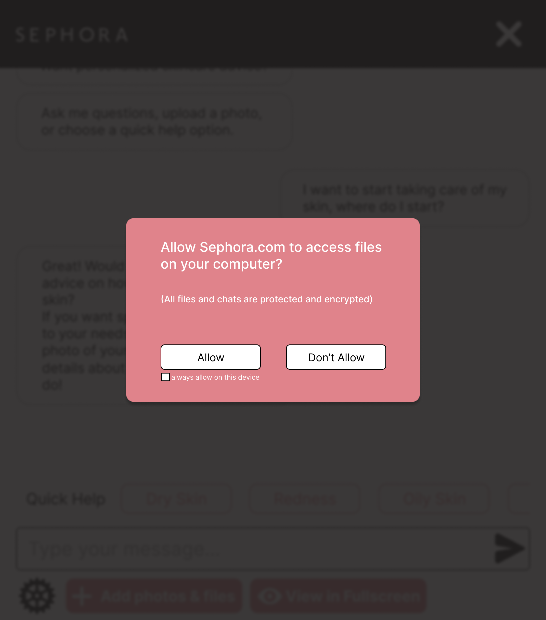 SephAIra File Access Pop-Up