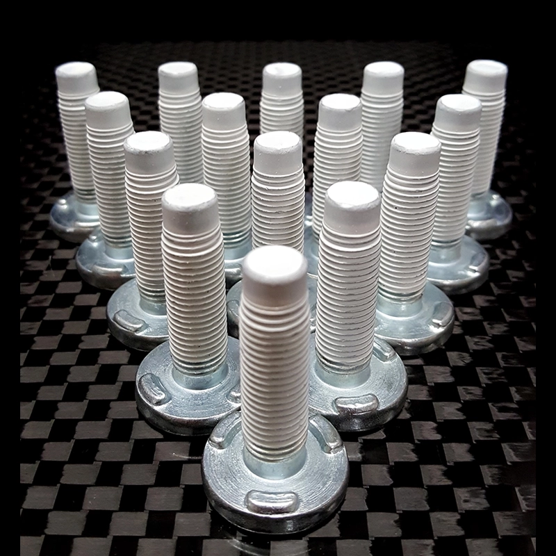 Weld studs coated with Tec-Flon 6077 white
