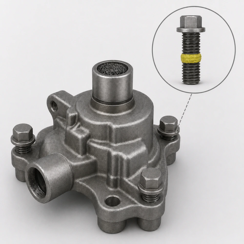 Engine-Safe Fastener Retainer for Lubrication Subassembly in High-Temperature, Fluid-Exposed Powertrain Environments