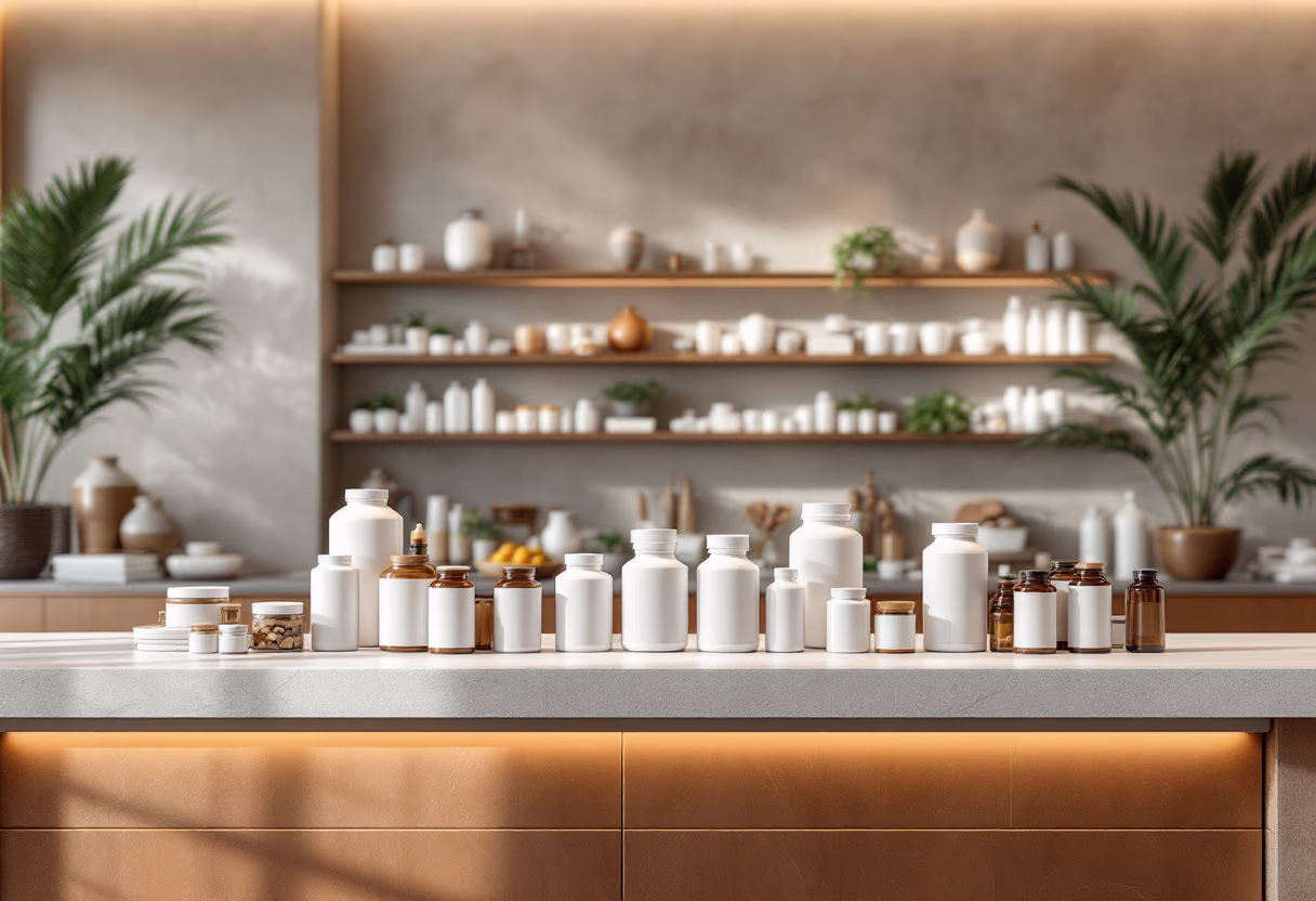image of vitamins and supplements in a pharmacy