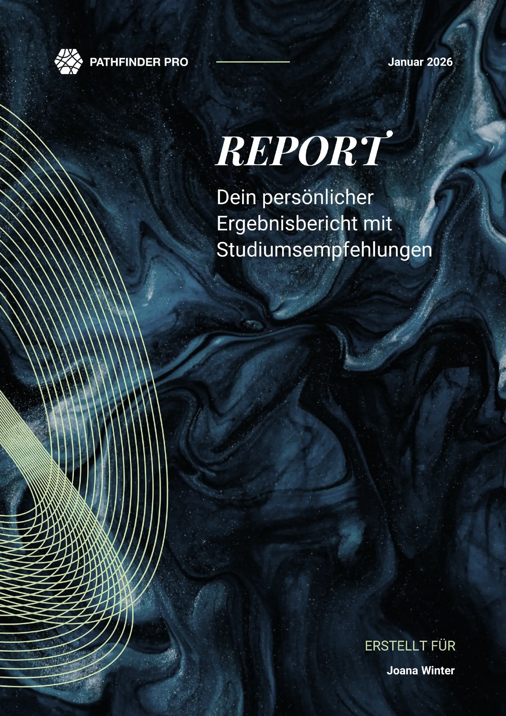 Cover of a Pathfinder Pro personalized university recommendation report.