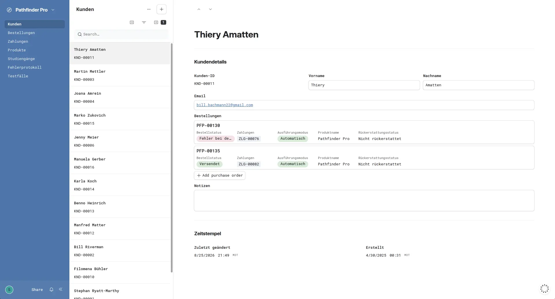 Founder-facing Airtable OMS/CMS for managing Pathfinder Pro customers, orders, payments, study programs, configuration, and errors.