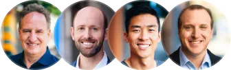 Headshots of four smiling men with diverse backgrounds in circular frames.