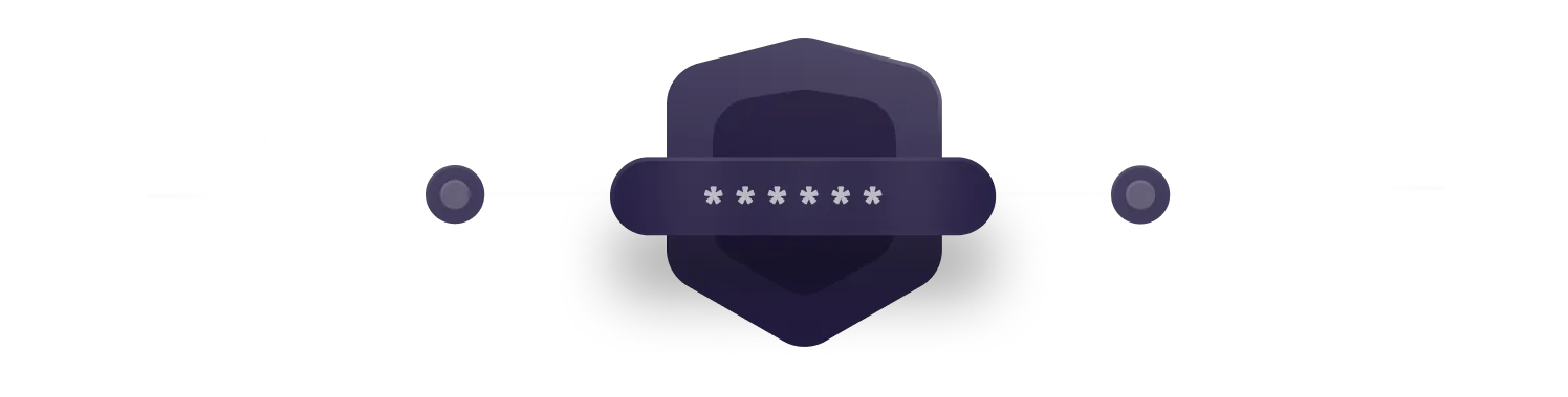 Shield icon with a password represented by six asterisks and connecting lines on both sides, symbolizing security and protection.