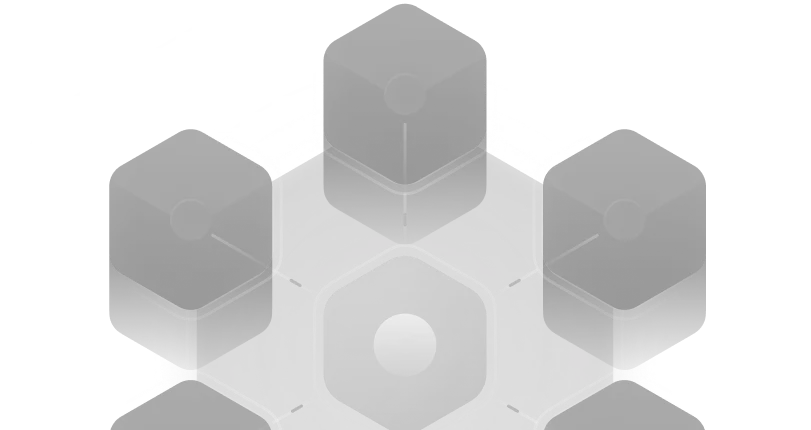 Stylized 3D hexagonal blocks connected in a honeycomb pattern with a central hexagon containing a circle.