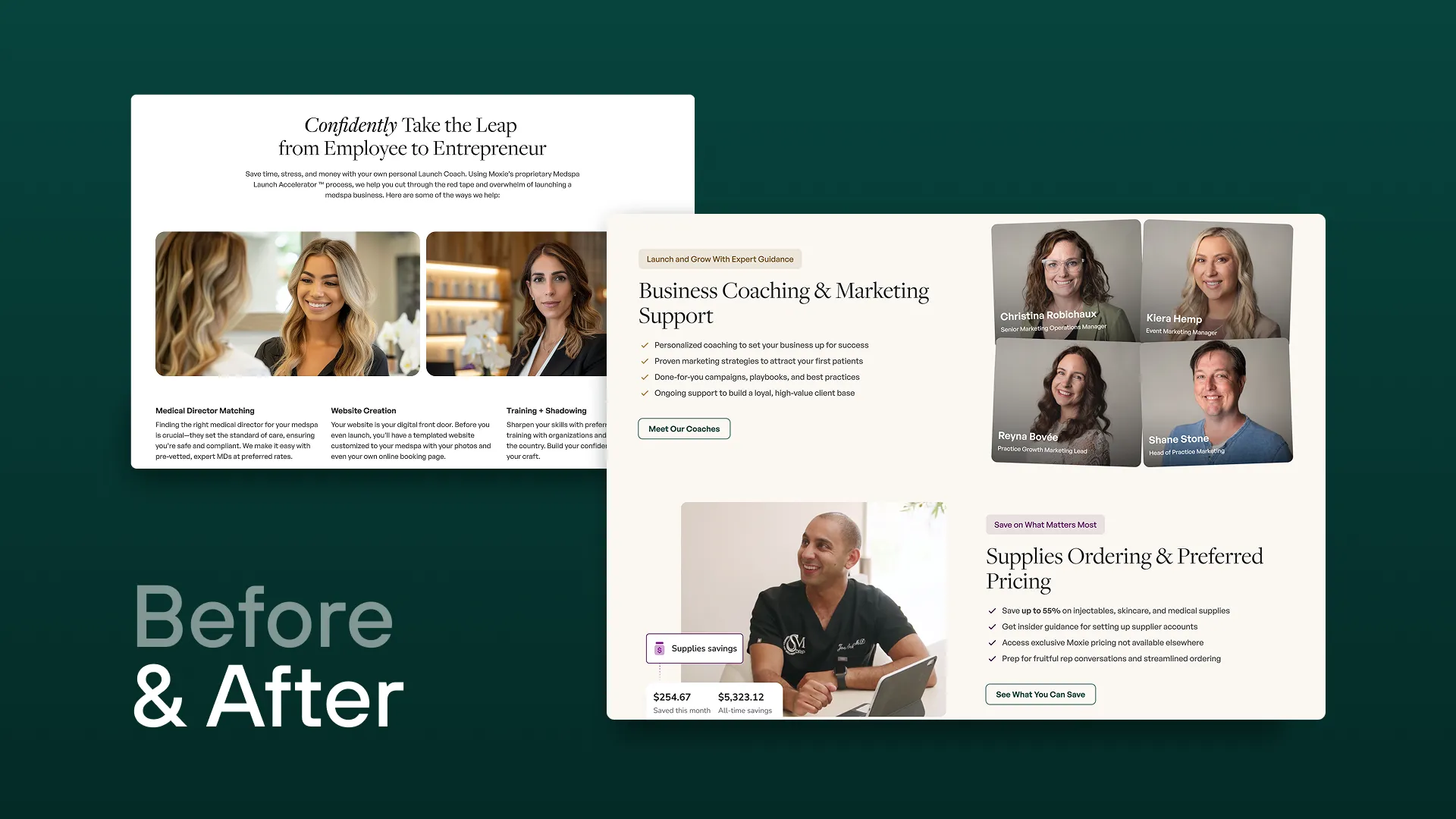 Comparison of Fringe website before and after redesign, showing improved user interface with a darker theme and a focus on human-centered employee experience.