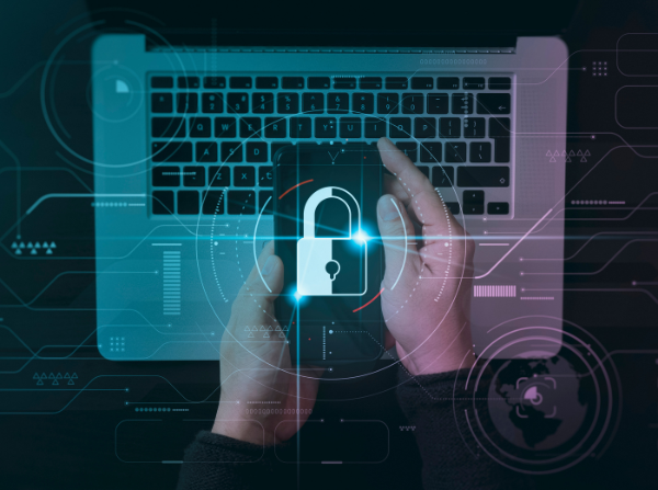 Cyber security and data protection information privacy internet technology concept. Businessman working on smartphone laptop computer show padlock protecting business and financial data