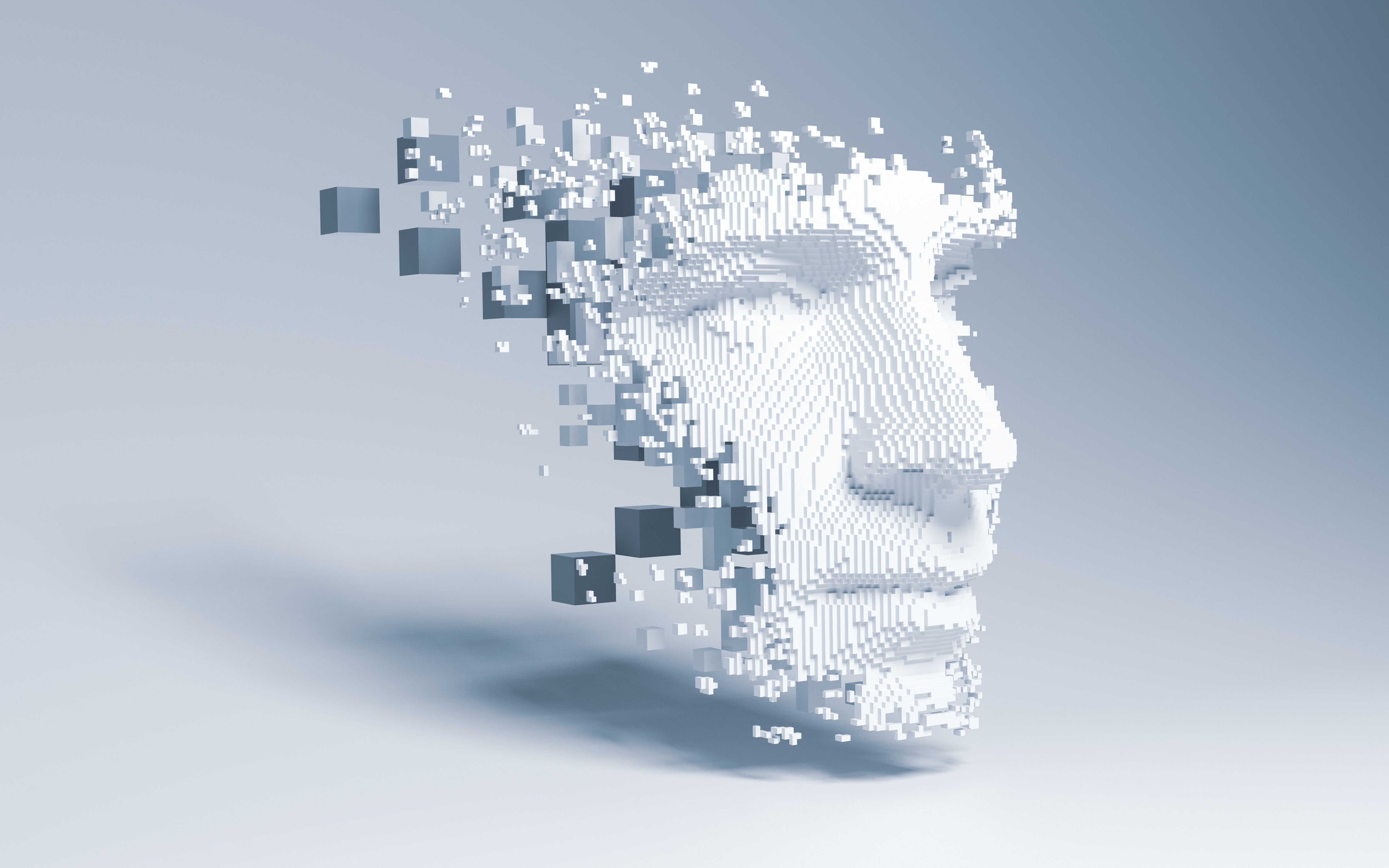 Abstract digital human face. Artificial intelligence concept of big data or cyber security. 3D illustration