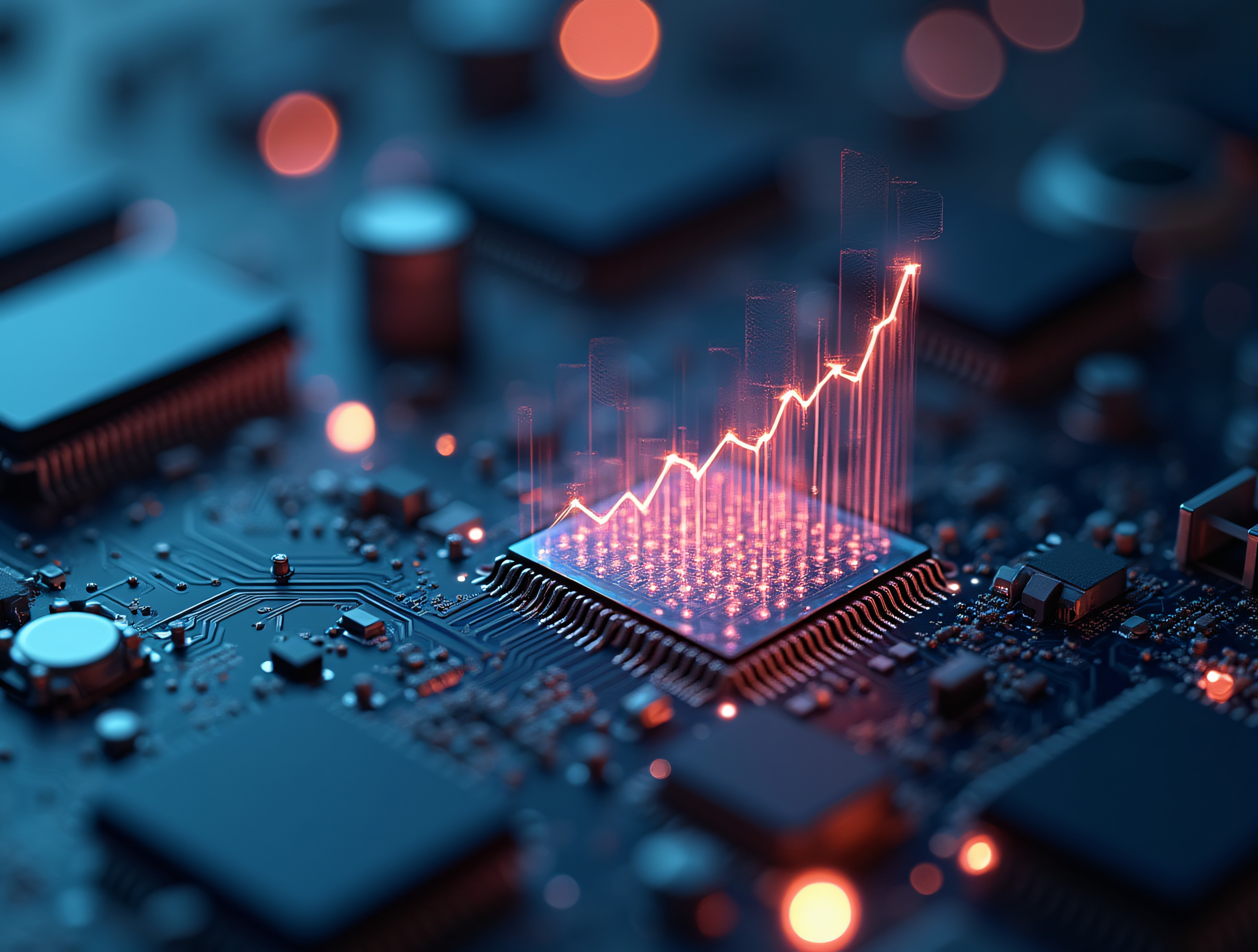 Digital financial chart with an upward trend on a technology and cryptocurrency background
