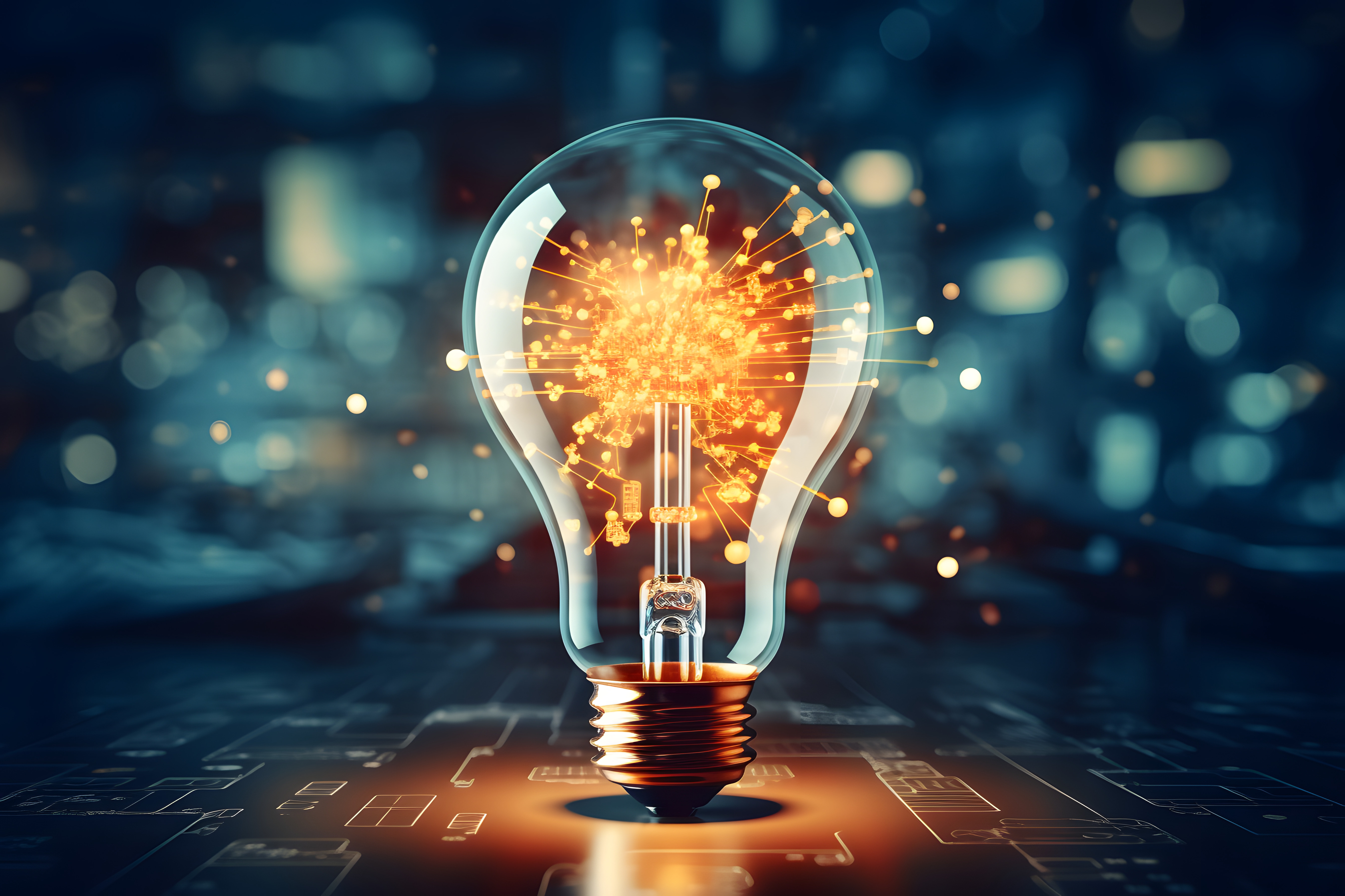 Technology light bulb in the dark symbol of innovation