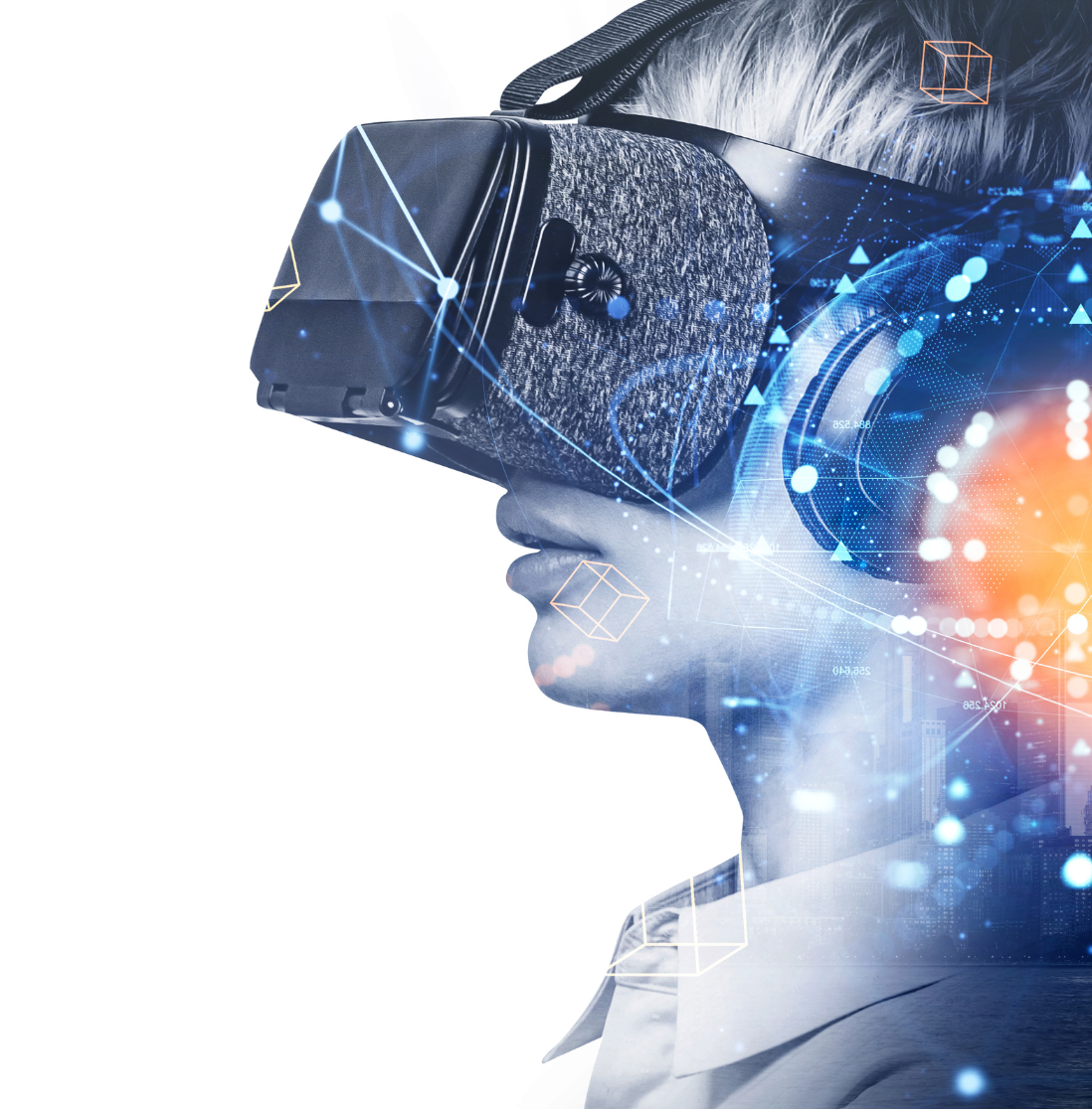 Businesswoman profile in vr glasses, earth sphere hologram