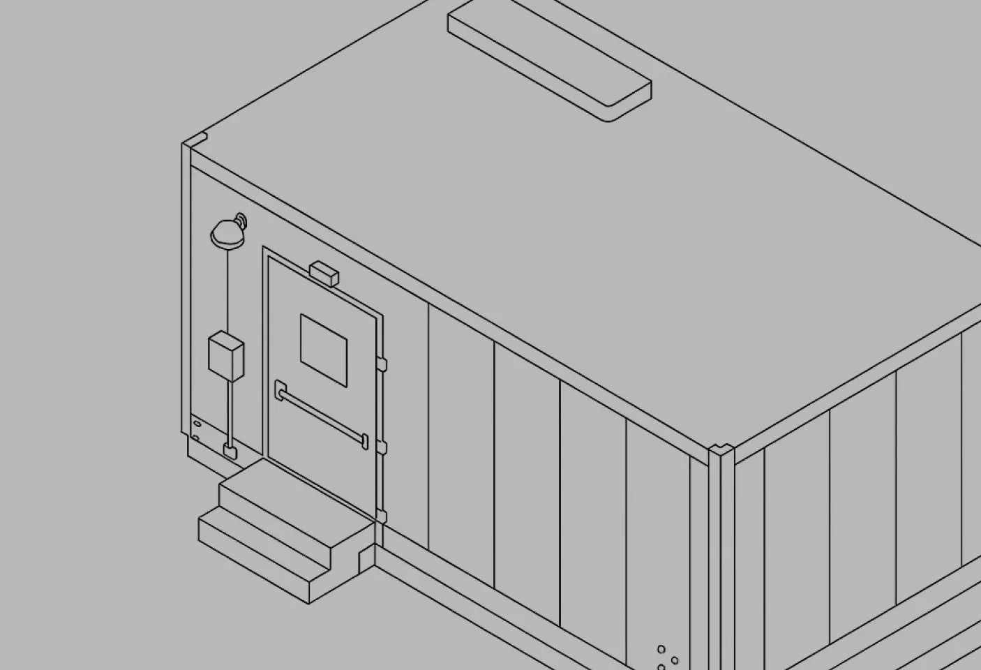 Isometric line drawing of a metal structure.