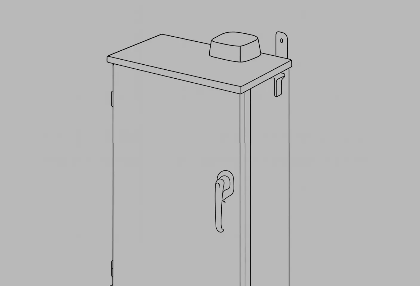 Isometric line drawing of electrical enclosures.