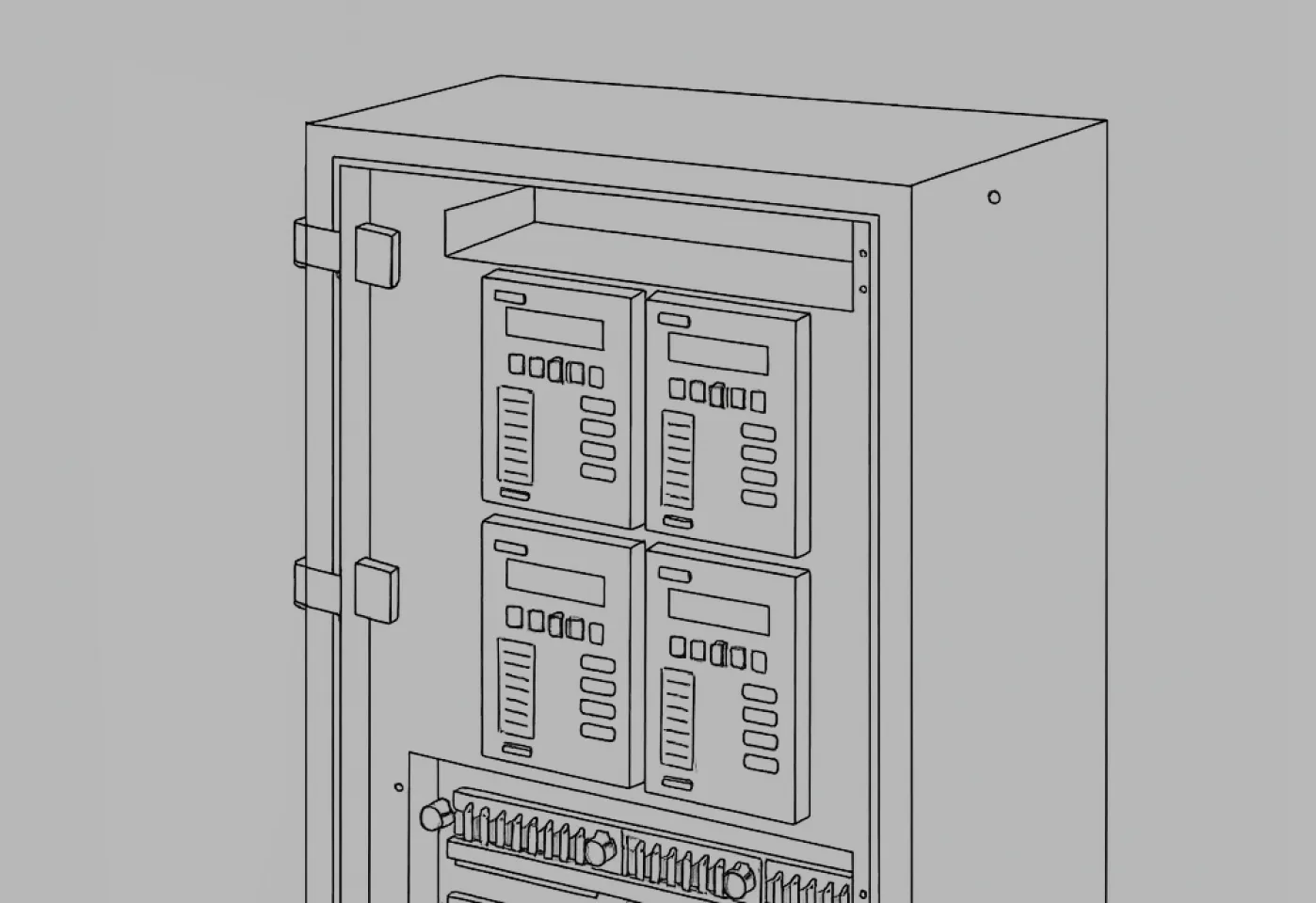 Isometric line drawing of industrial controls.