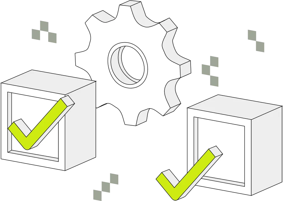 Gear icon and checkmarks to demonstrate a checklist.