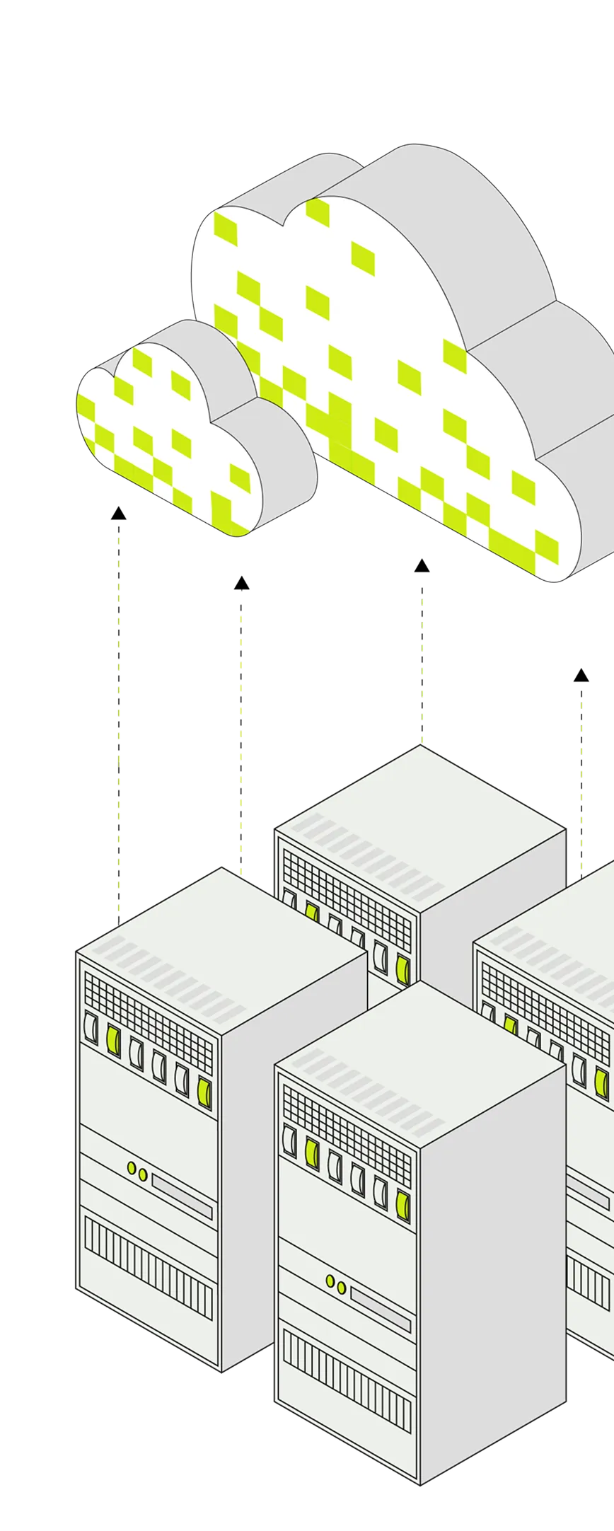 Illustration of GPUs with arrows pointing to cloud.